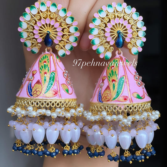 Hand Painted Peacock Jhumkas