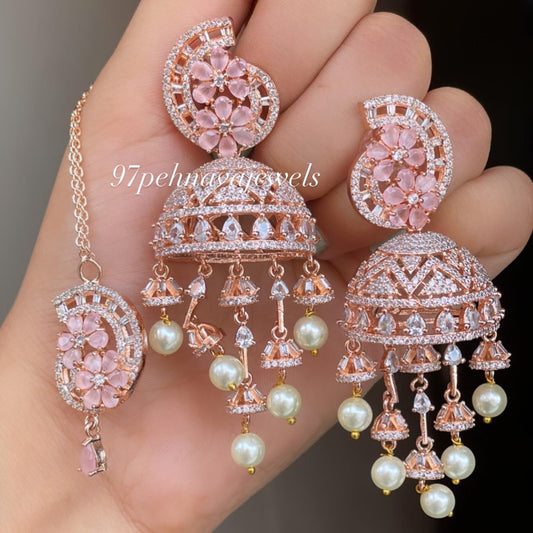 Rose Jhoomar Jhumka Tikka